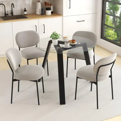 Hivvago 35.5 Inches Round Glass Dining Table For 4 With Rubber Wood Frame-black