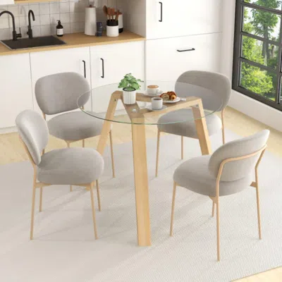 Hivvago 35.5 Inches Round Glass Dining Table For 4 With Rubber Wood Frame-natural