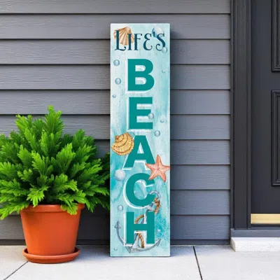 Hivvago 36" Aqua Solid Wood Life's A Beach Porch Sign In Blue