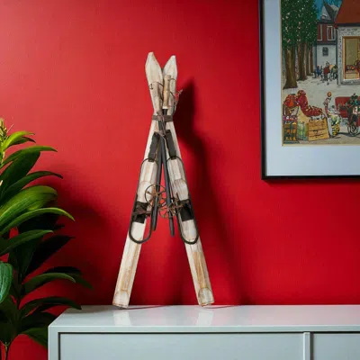 Hivvago 36" Beige And Brown Skiing Tabletop Sculpture In Multi