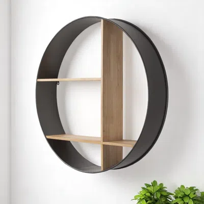 Hivvago 36" Black And Brown Metal And Wood Circular Multi Tier Shelf