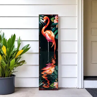 Hivvago 36" Black And Coral Solid Wood Flamingo Porch Sign