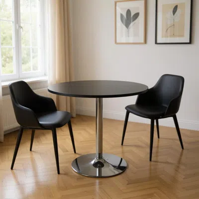 Hivvago 36" Black And Silver Wood And Metal Pedestal Base Round Top Dining Table