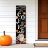 Hivvago 36" Black And White Autumn Leaves Solid Wood Porch Sign In Black