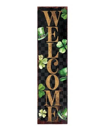 Hivvago 36" Black Gold And Green Solid Wood Welcome St Patrick's Day Porch Sign In Multi