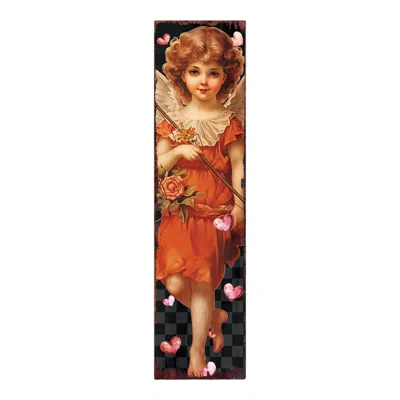 Hivvago 36" Black Gold And Pink Solid Wood Valentine's Day Cupid Porch Sign In Multi