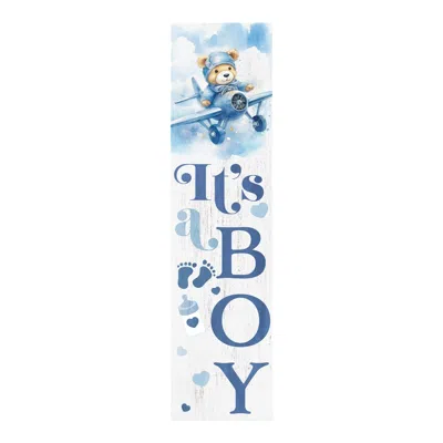 Hivvago 36" Blue And White Solid Wood New Baby Porch Sign