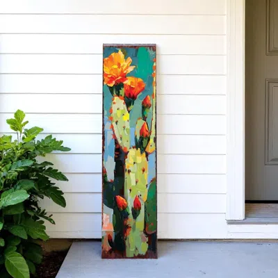 Hivvago 36" Blue Green And Orange Cactus Solid Wood Porch Sign In Multi