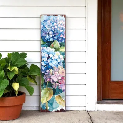 Hivvago 36" Blue Green And Purple Hydrangeas Solid Wood Porch Sign