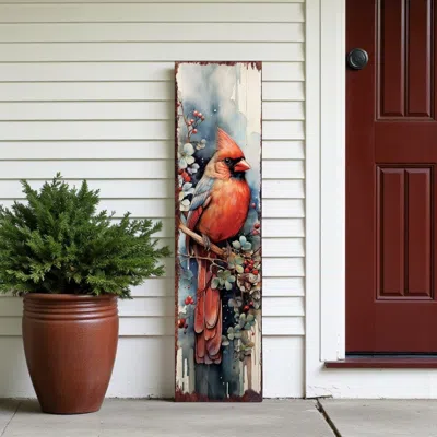 Hivvago 36" Blue Red And White Solid Wood Christmas Birds Porch Sign In Multi