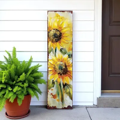 Hivvago 36" Brown Green And Yellow Solid Wood Sunflowers Porch Sign In Multi