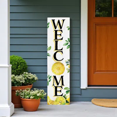 Hivvago 36" Green White And Yellow Solid Wood Welcome Porch Sign