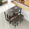 Hivvago 36 Inch 3-tier Bar Table With Storage Metal Frame Adjustable Foot Pads For Dining Room-gray