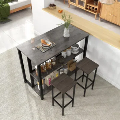 Hivvago 36 Inch 3-tier Bar Table With Storage Metal Frame Adjustable Foot Pads For Dining Room-gray In Brown