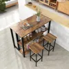 Hivvago 36 Inch 3-tier Bar Table With Storage Metal Frame Adjustable Foot Pads For Dining Room-rustic Brown