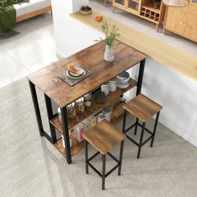 Hivvago 36 Inch 3-tier Bar Table With Storage Metal Frame Adjustable Foot Pads For Dining Room-rustic Brown In Black