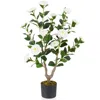 Hivvago 36 Inch Artificial Camellia Tree With Blooming Flower 1 Pack
