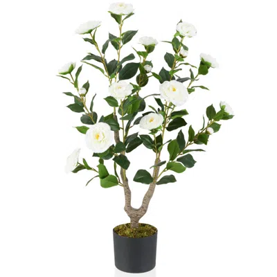 Hivvago 36 Inch Artificial Camellia Tree With Blooming Flower 1 Pack