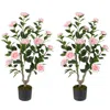 Hivvago 36 Inch Artificial Camellia Tree With Blooming Flower 2 Pack