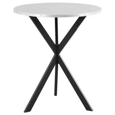 Hivvago 36 Inch Bar Table, Metal Top, Hammered Nails, Intersected Base, Silver In Black