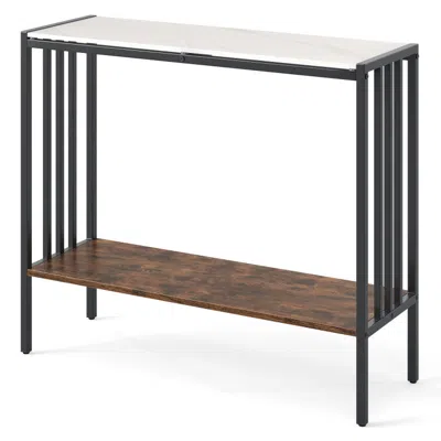 Hivvago 36 Inch Console Table 2-tier Industrial Foyer Table With Sintered Stone Tabletop