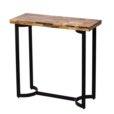 Hivvago 36 Inch Industrial Console Sofa Table, Plank Wood Top, Matte Black Frame