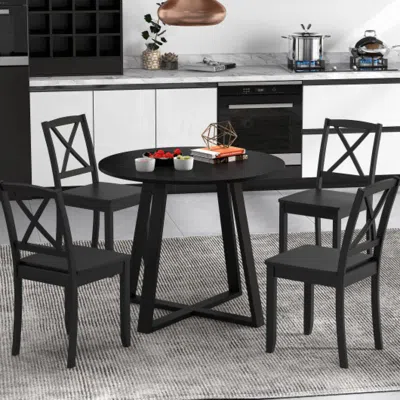 Hivvago 36 Inch Mid-century Round Dining Table With Pedestal Base For Dining Room-black