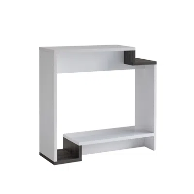 Hivvago 36 Inch Modern Console Table, Multilevel Wood Shelves, Gray And White