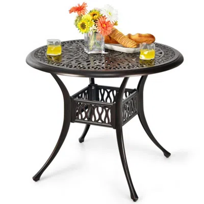 Hivvago 36 Inch Patio Round Dining Bistro Table With Umbrella Hole-brown