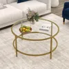 Hivvago 36 Inch Round Coffee Table With Tempered Glass Tabletop-golden