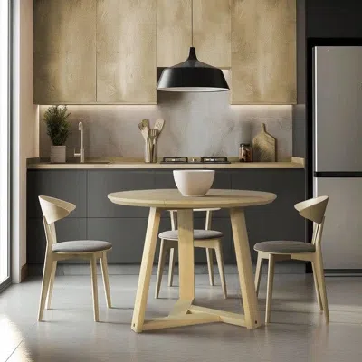 Hivvago 36 Inch Round Scandinavian Solid Wood Dining Table In Blonde In Brown