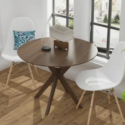 Hivvago 36 Inch Round Wood Dining Table With Intersecting Pedestal Base