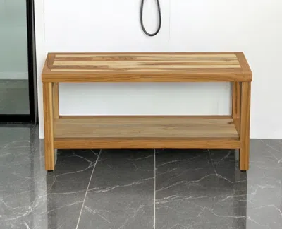 Hivvago 36" Natural Solid Teak Rectangular Shower Bench With Shelf In Brown