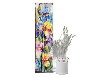Hivvago 36" Purple Pink And Yellow Iris Solid Wood Porch Sign In Multi