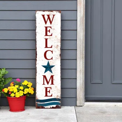 Hivvago 36" Red White And Blue Americana Solid Wood Welcome Reversible Porch Sign In Multi
