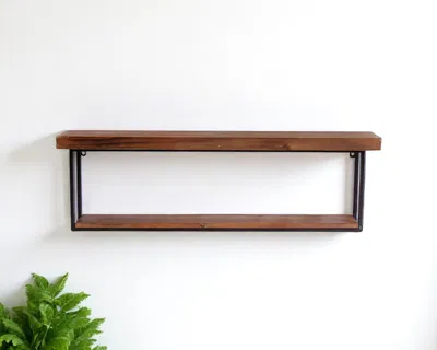 Hivvago 36" Set Of Two Black And Brown Wood And Metal Two Level Accent Shelf