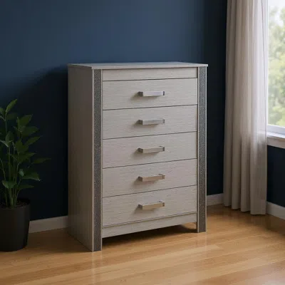Hivvago 36" Silver Wood Five Drawer Dresser In Gray