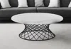 Hivvago 36" White And Black Genuine Marble And Metal Round Coffee Table In White