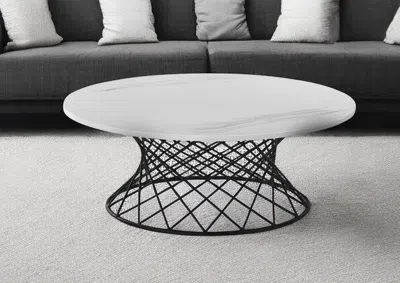 Hivvago 36" White And Black Genuine Marble And Metal Round Coffee Table