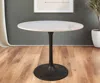 Hivvago 36" White And Black Rounded Marble And Iron Pedestal Base Dining Table In White
