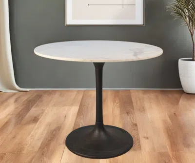 Hivvago 36" White And Black Rounded Marble And Iron Pedestal Base Dining Table