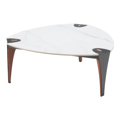 Hivvago 36" White And Black Sintered Stone Faux Leather And Steel Triangle Coffee Table