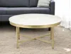 Hivvago 36" White And Gold Genuine Marble And Steel Round Coffee Table In Gold