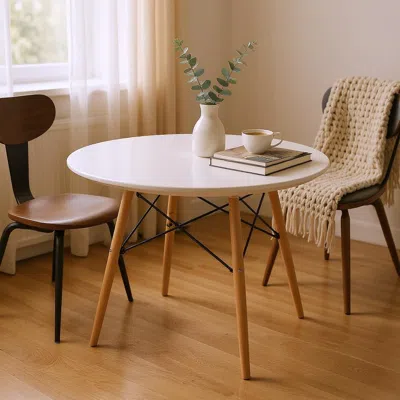 Hivvago 36" White And Natural Wood Round Top Dining Table In Multi