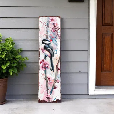Hivvago 36" White And Pink Solid Wood Birds Porch Sign
