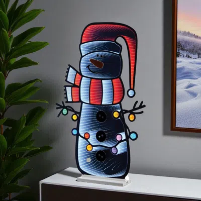 Hivvago 36" White And Red Acrylic Christmas Snowman Tabletop Sign With Led In Blue