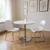 Hivvago 36" White And Silver Wood And Metal Pedestal Base Round Top Dining Table In White