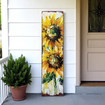 Hivvago 36" White And Yellow Solid Wood Sunflowers Porch Sign In Multi
