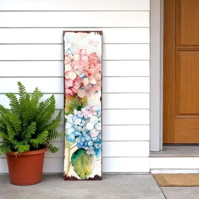 Hivvago 36" White Blue And Pink Hydrangeas Solid Wood Porch Sign In Multi