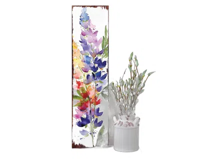 Hivvago 36" White Blue And Purple Watercolor Floral Solid Wood Porch Sign In Multi